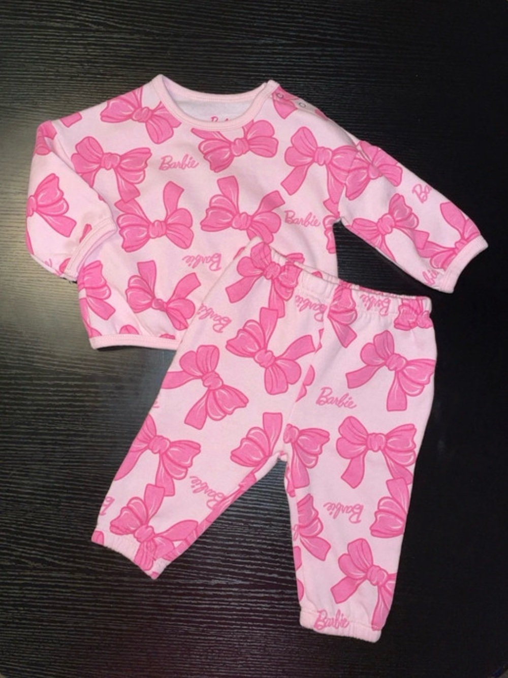 Barbie Pink Bow Print Kids Sweat Set - Light Pink & Bright Pink